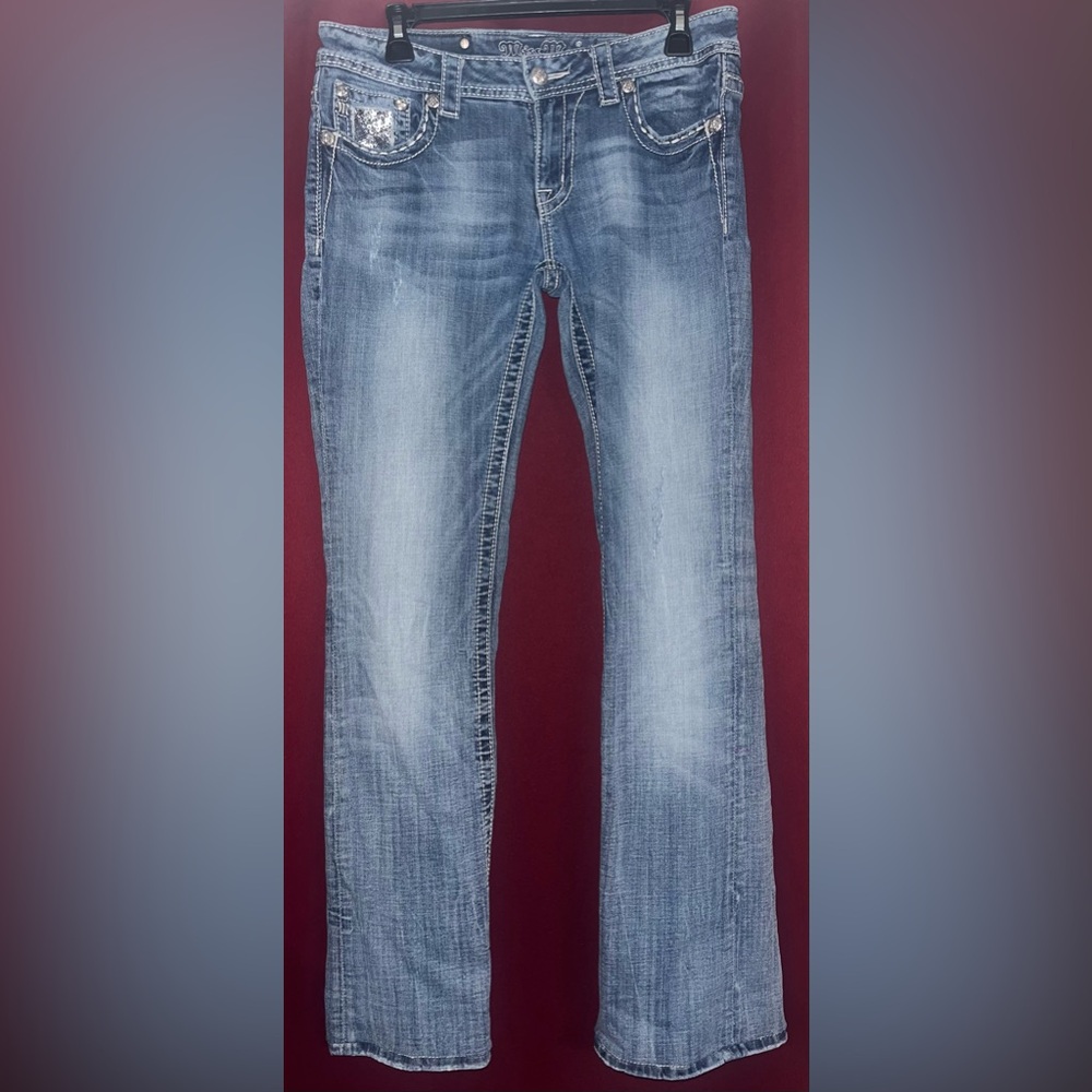 SOLD Miss Me blinged Light Blue Bootcut Jeans